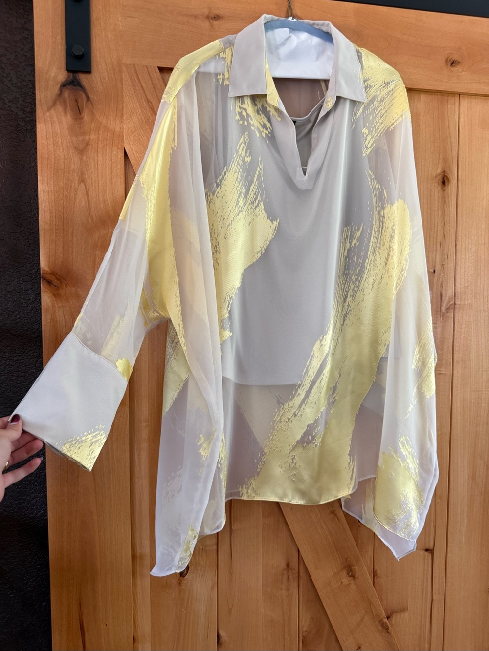 Donna Karan Sheer Brushstroke Blouse - Yellow & Cream